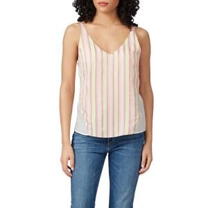 J Brand Lucy Cami Women's Small Silk Pink Yellow Cream Striped Strappy V-Neck
